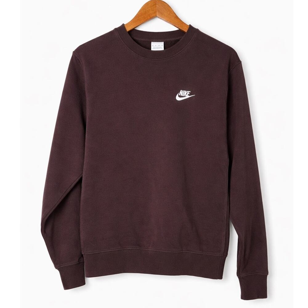Nike Brown Crewneck Sweatshirt XS | Minimal Swoosh Pullover | Cozy Neutral Basic